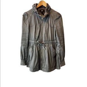 H&M Grey Distressed Ruffle Collar Pleated Cotton Casual Zip Spring Jacket Coat 6